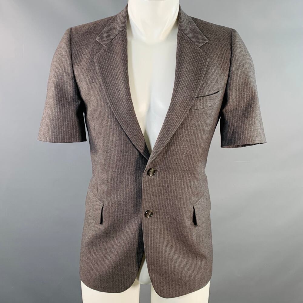 NO BRAND Size 38 Grey White Pinstripe Wool Notch Lapel Blazer Short Sleeve Shirt